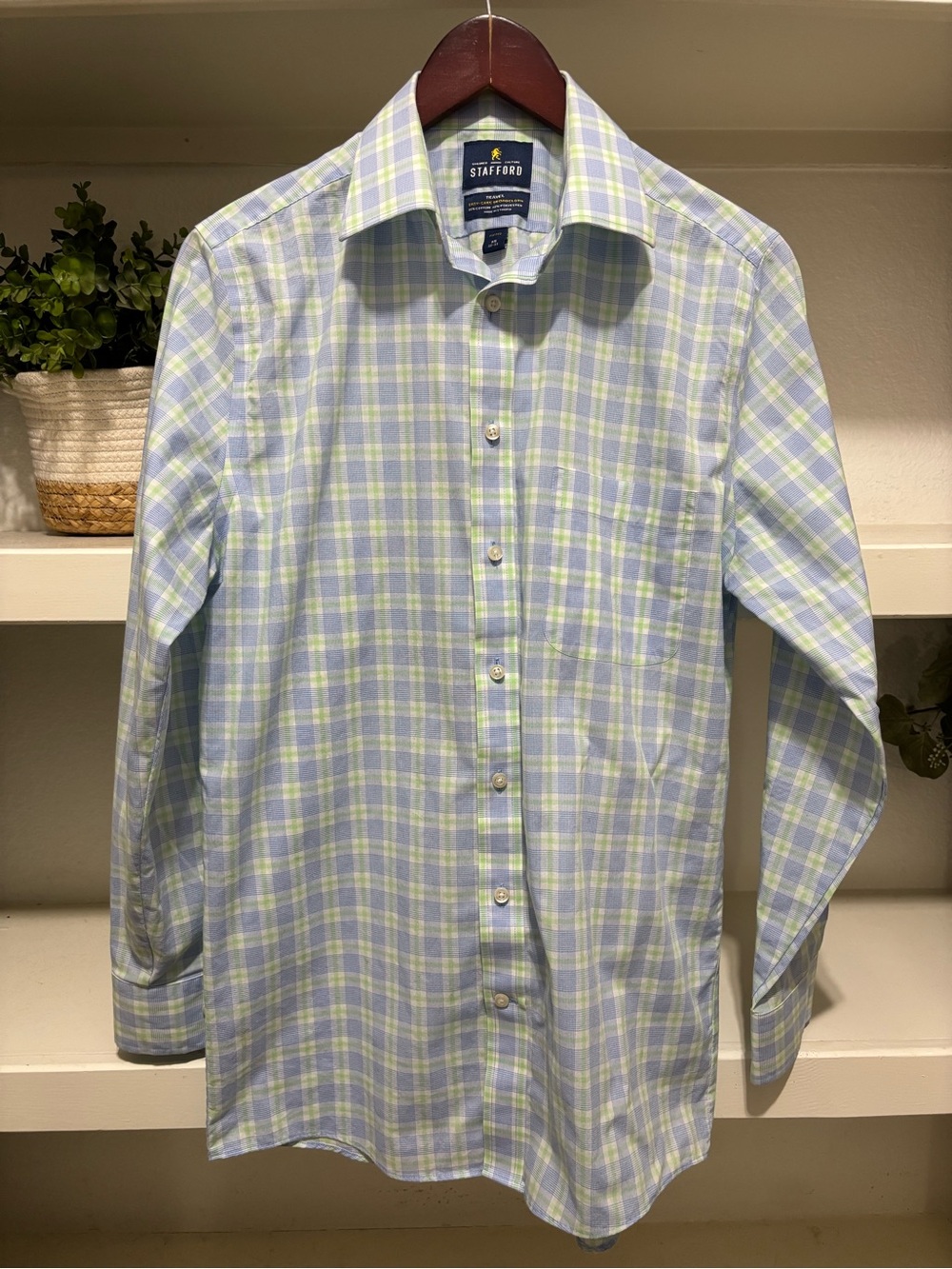 Stafford Light Blue & Light Green Plaid Men's Dress Shirt
